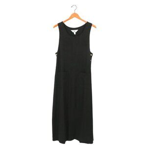 NWT Amy K Su AKS Tencel Pinafore Jumper Maxi Buttoned Pockets Black Dress L